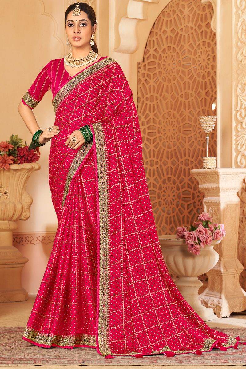 Pink Color Spectacular Art Silk Bandhani Printed Saree