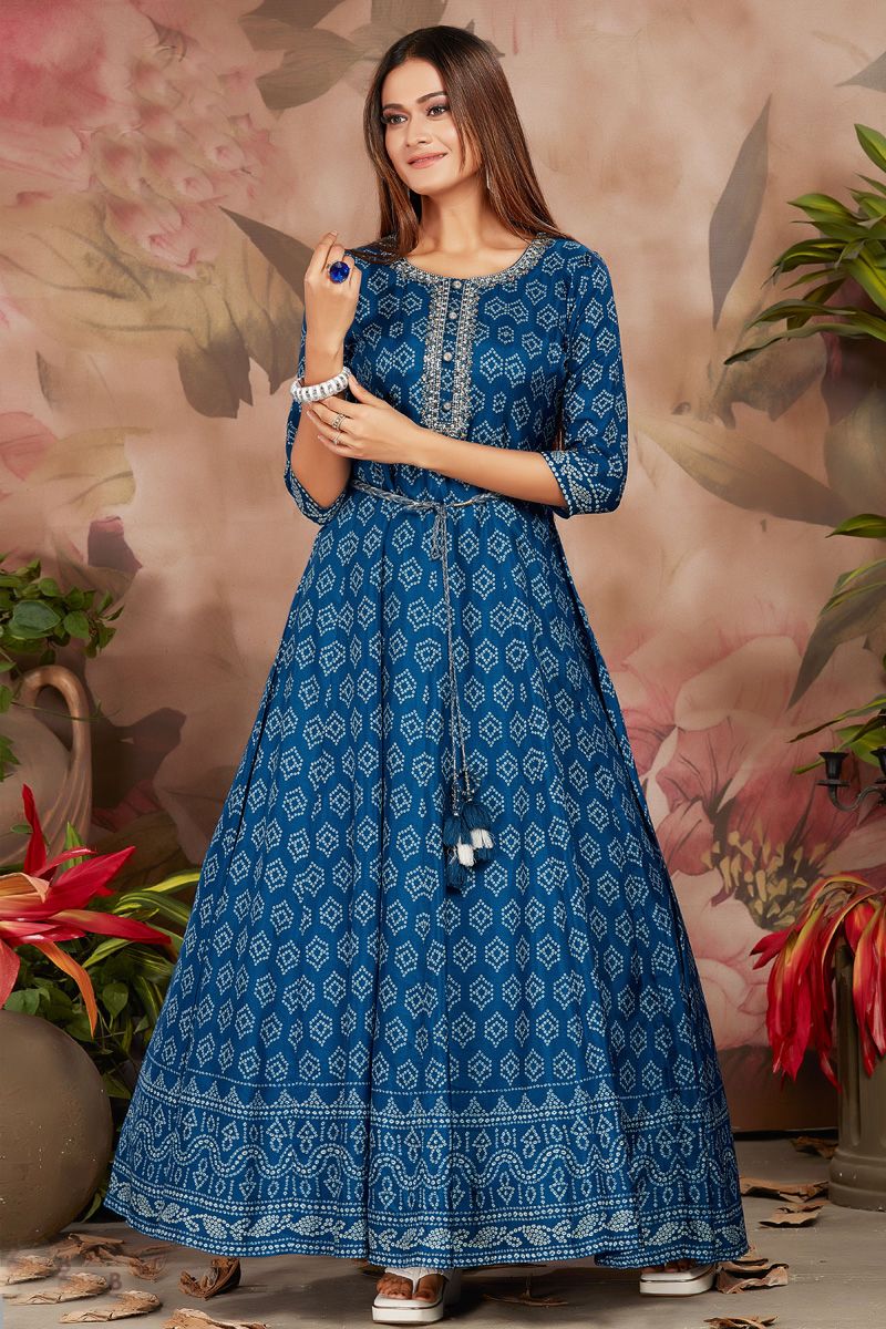 Blue Color Festival Wear Art Silk Splendid Anarkali Style Kurti