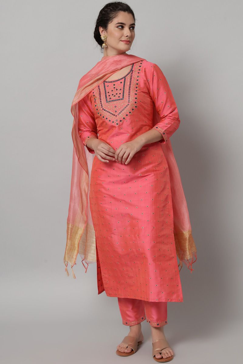 Orange Color Charismatic Top Bottom Dupatta Set In Georgette Fabric