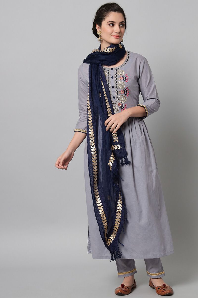 Rayon Grey Color Supreme Top Bottom Dupatta Set