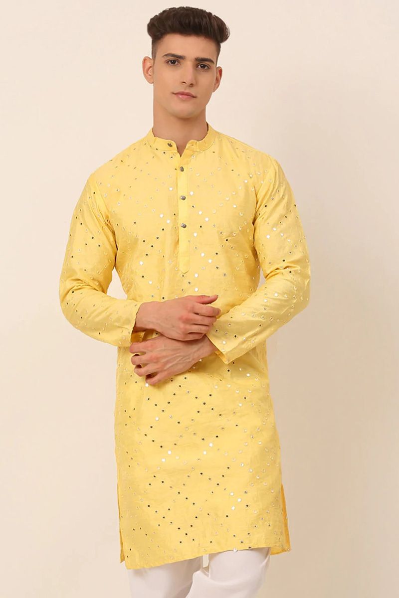 Yellow Color Art Silk Fabric Function Wear Wondrous Kurta