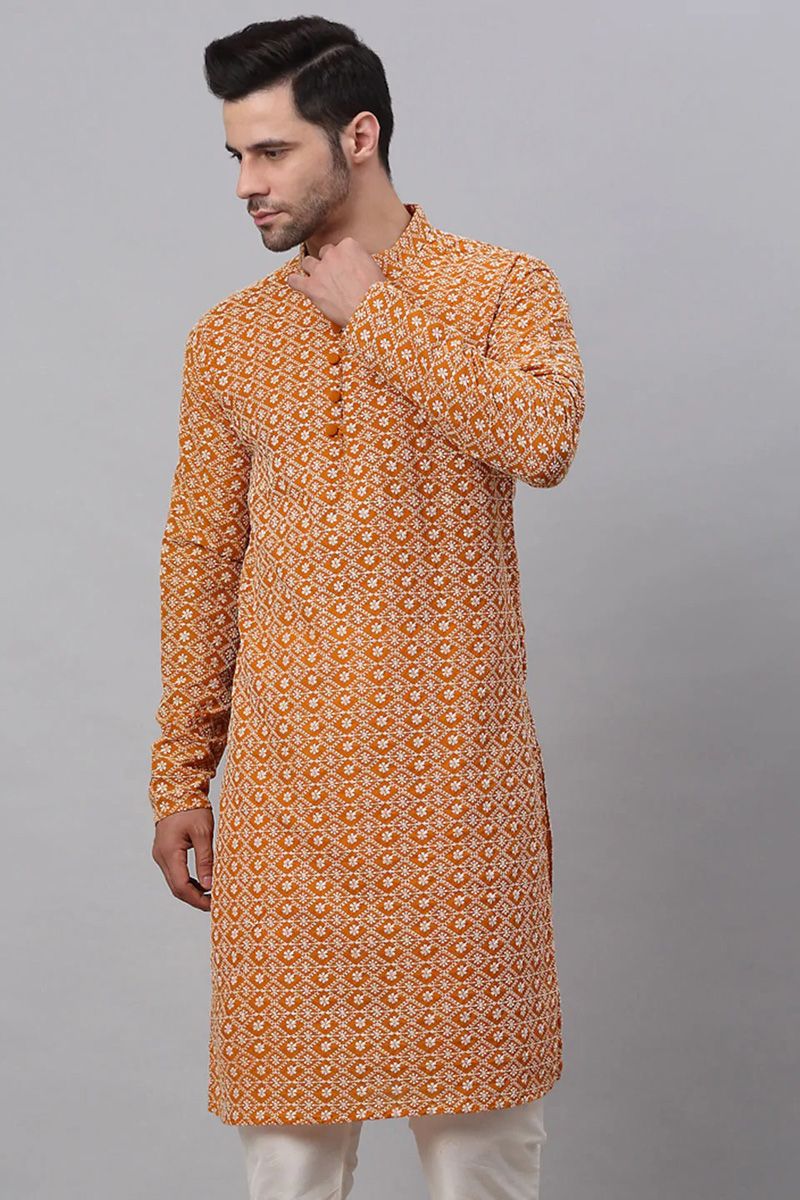 Function Wear Mustard Color Cotton Fabric Coveted Kurta