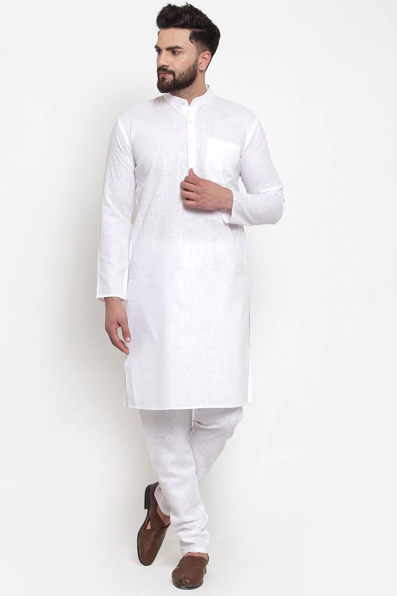 Pleasance White Color Cotton Fabric Function Wear Kurta Pyjama