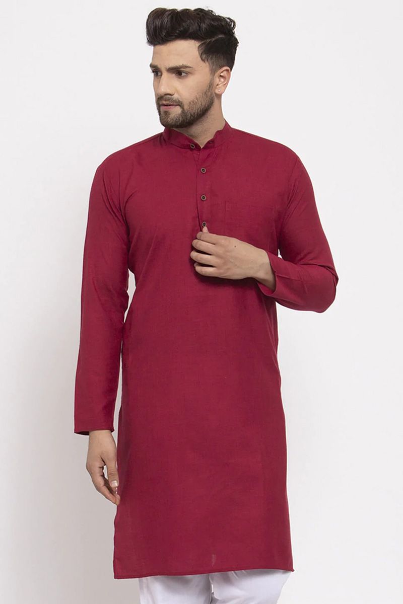 Stylish Function Wear Maroon Color Cotton Fabric Kurta