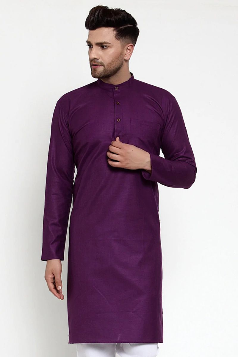 Purple Color Function Wear Cotton Fabric Soothing Kurta