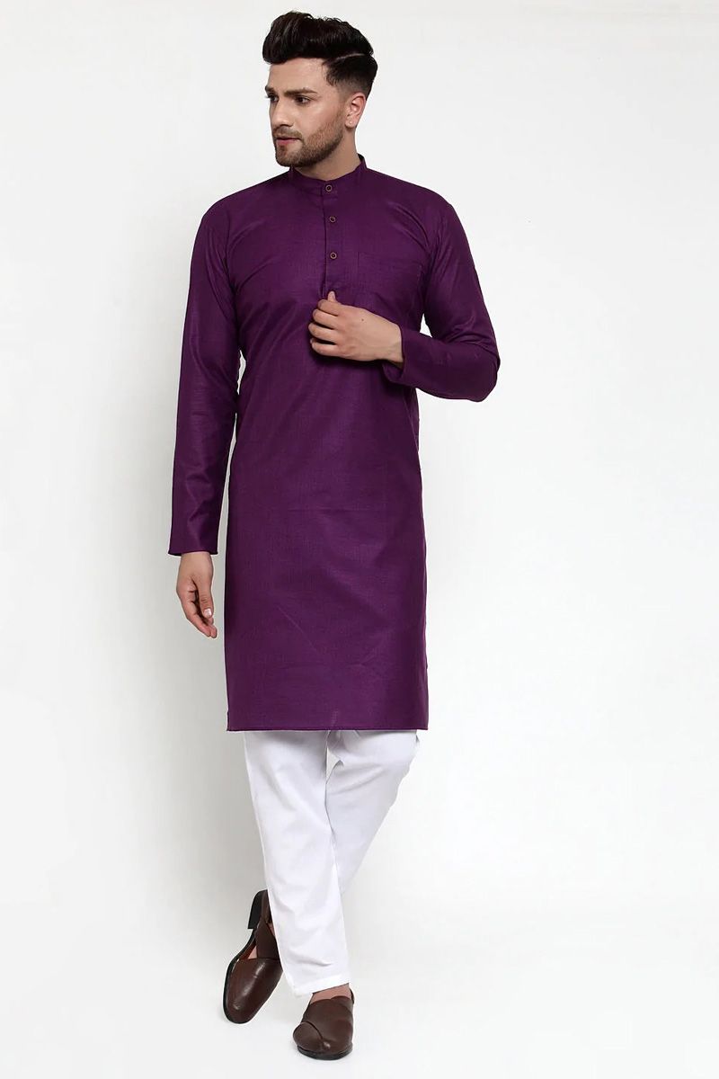 Engaging Cotton Fabric Purple Color Function Wear Kurta Pyjama