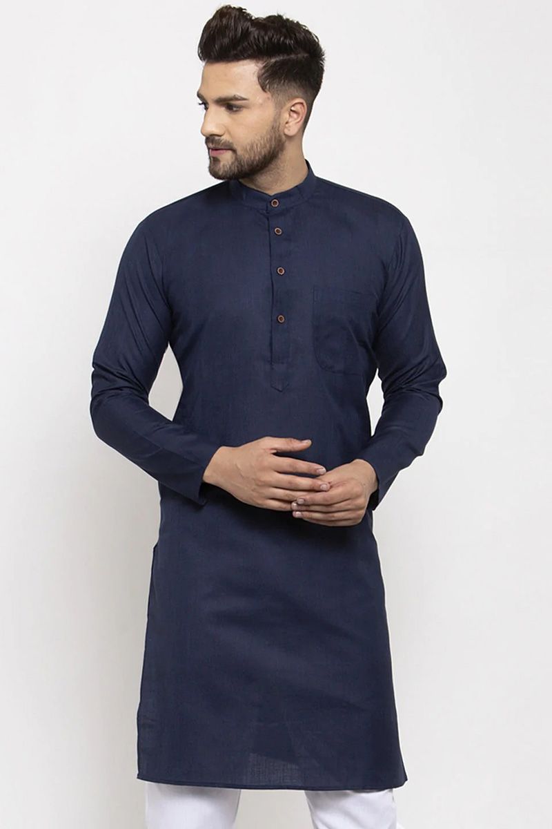 Function Wear Cotton Fabric Navy Blue Color Blazing Kurta Pyjama