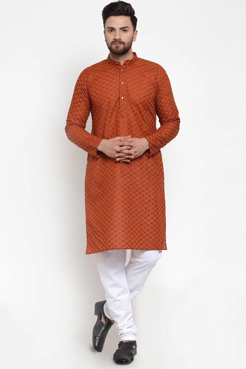 Elegant Brown Color Cotton Fabric Function Wear Kurta Pyjama