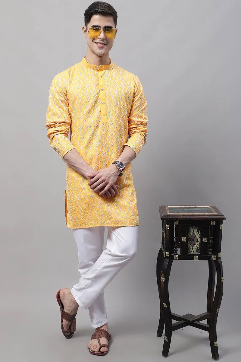 Extravagant Cotton Fabric Readymade Kurta Pyjama For Men In Festival Wear