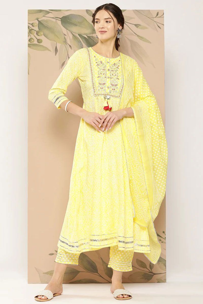 Yellow Color Attractive Rayon Printed Top Bottom Dupatta Set