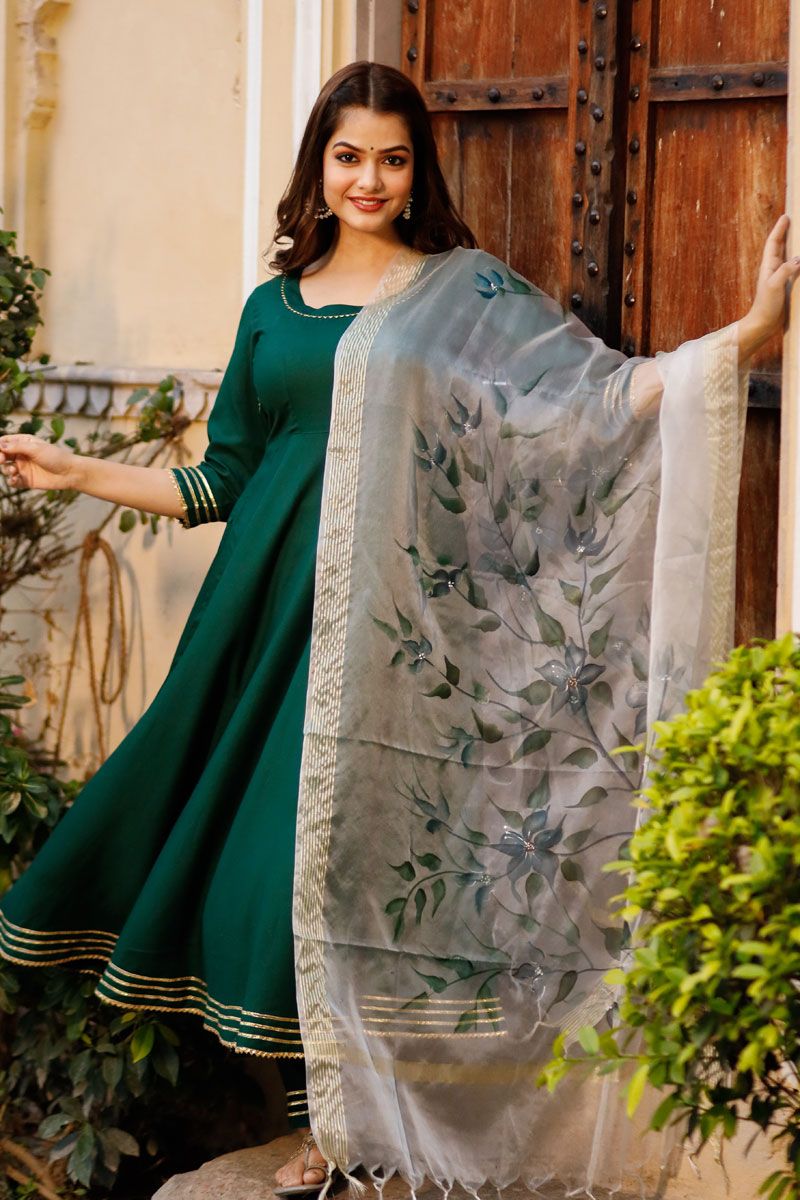 Dark Green Color Rayon Top Bottom Dupatta Set