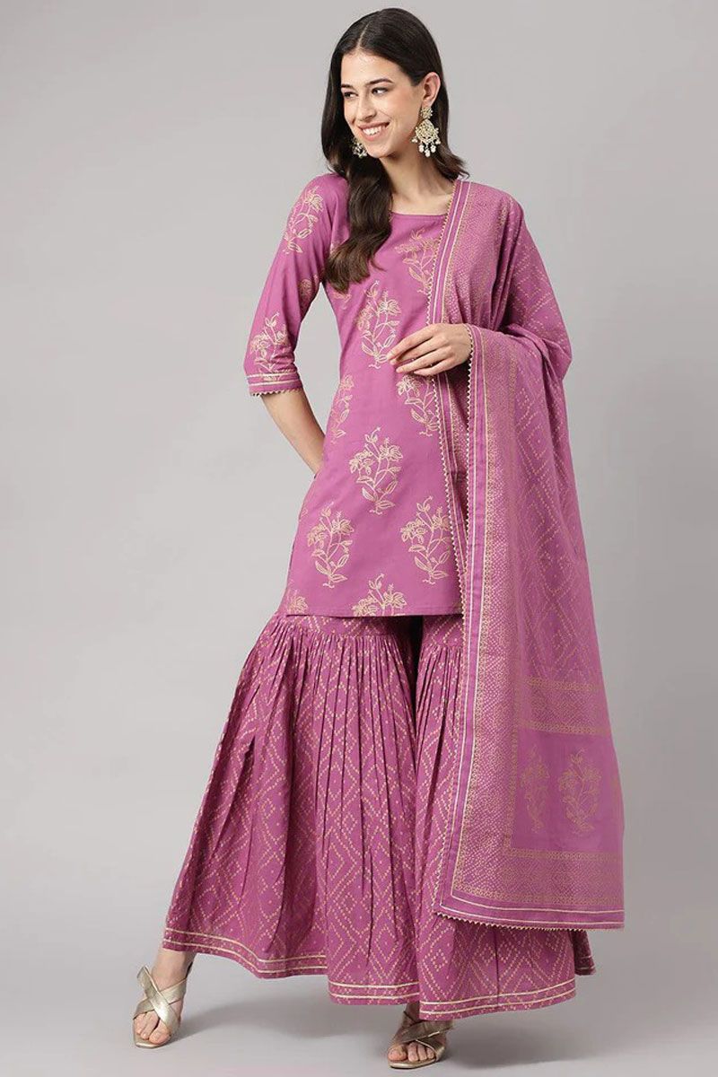 Pink Color Cotton Printed Amazing Sharara Suit