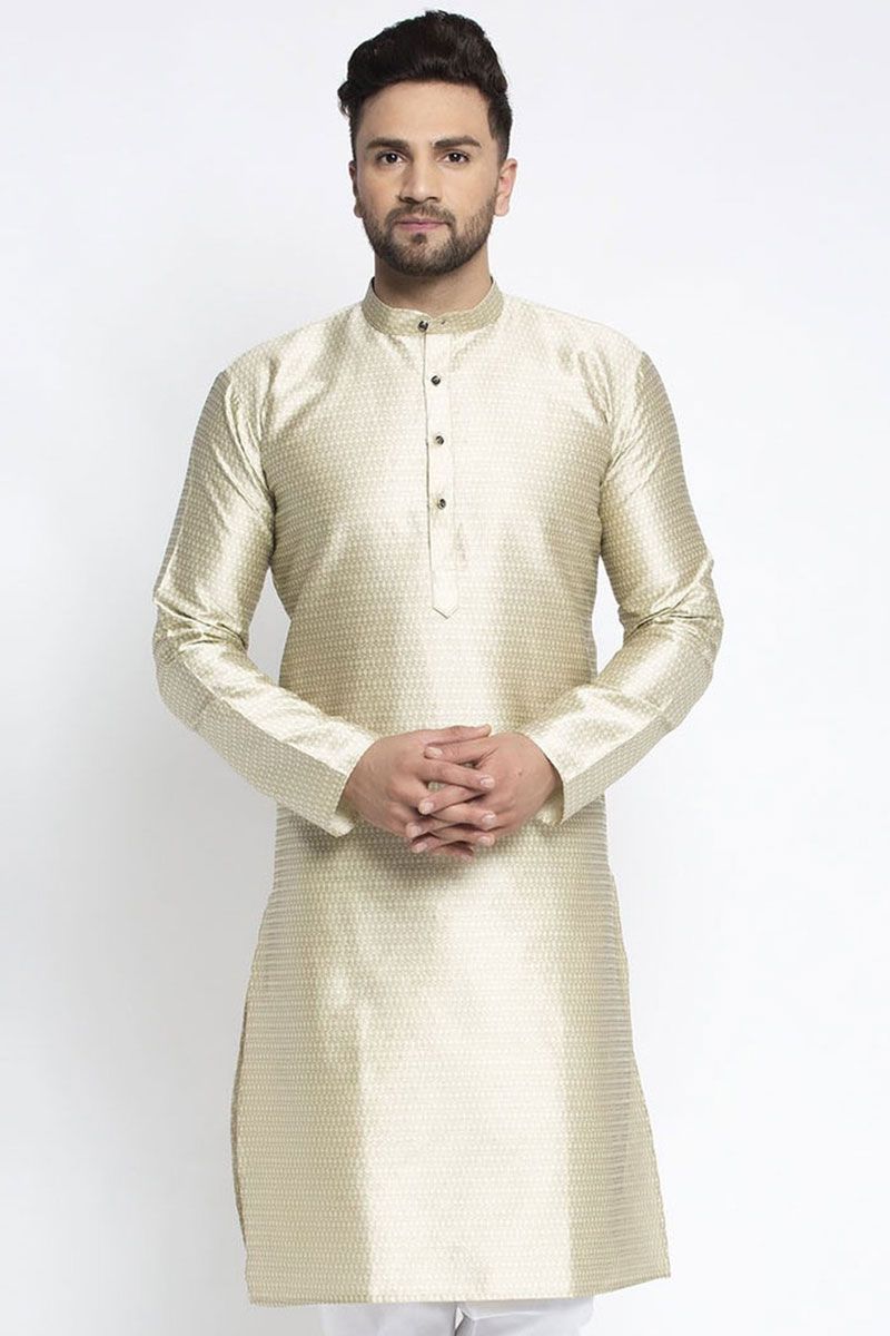 Festival Wear Silk Fabric Beige Color Readymade Kurta