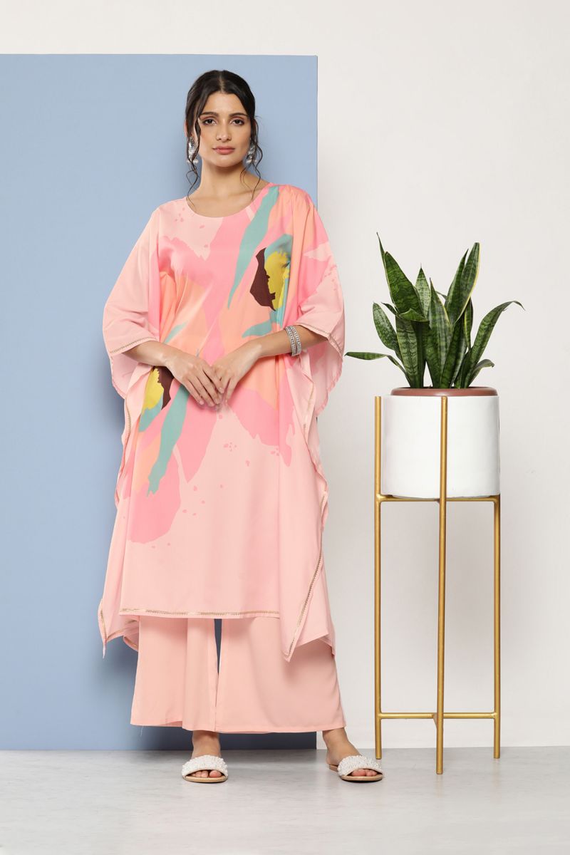 Readymade Pink Crepe Readymade Kurti With Bottom