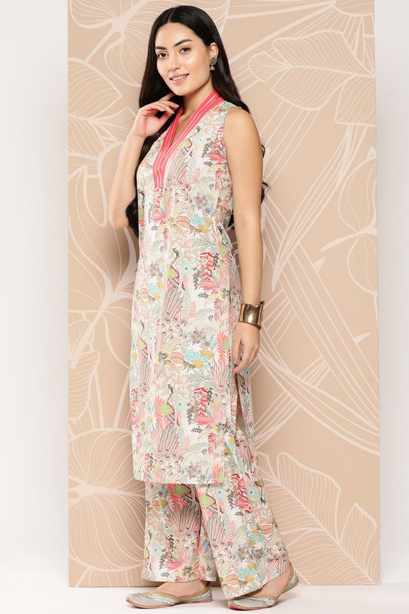 Multi Crepe Function Wear Floral Printed Readymade Top With Bottom Set