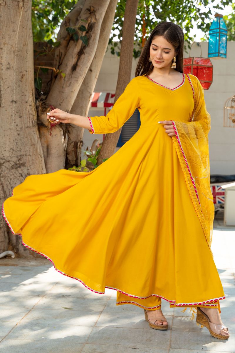 Mustard Color Rayon Coveted Readymade Suit With Fancy Work