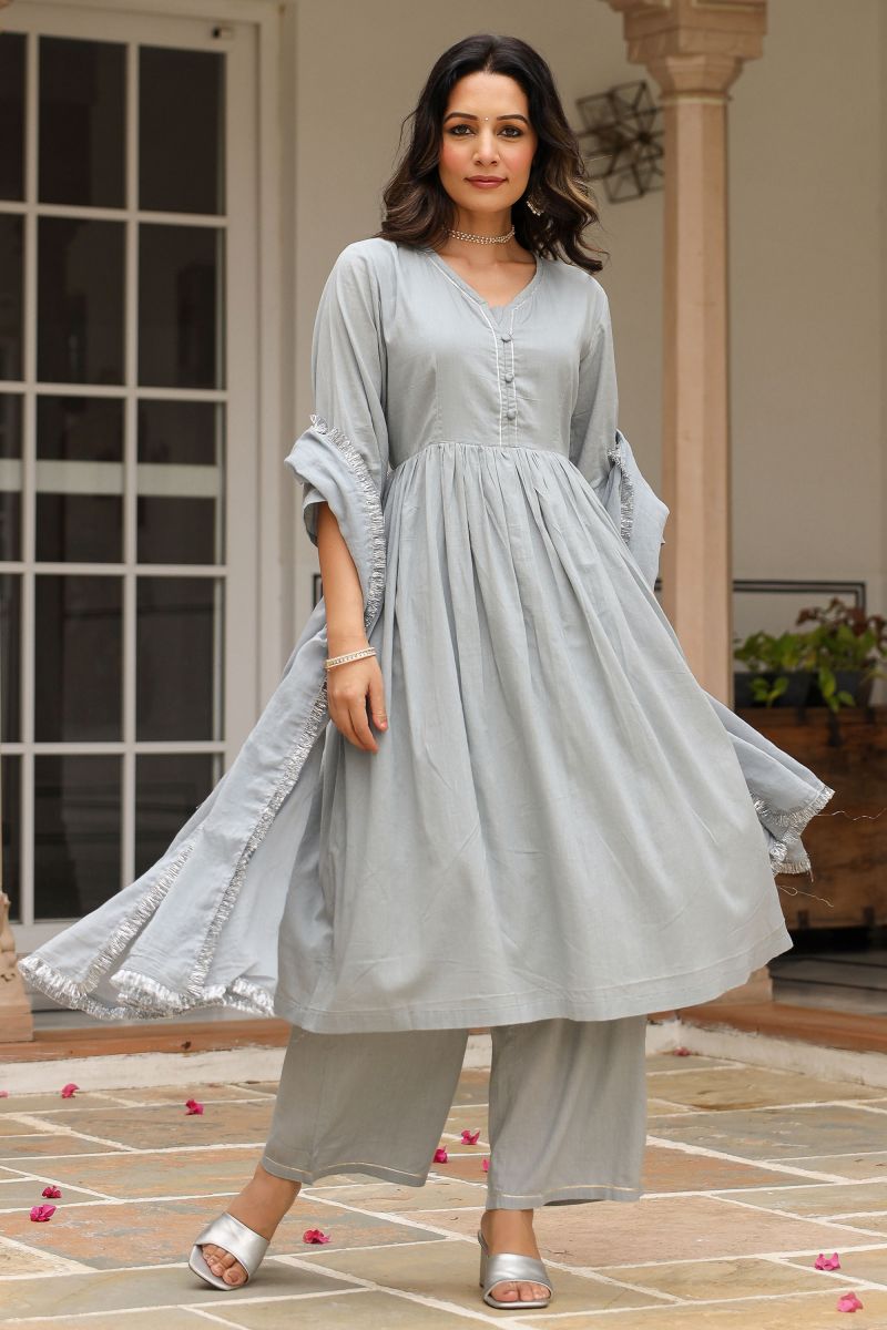 Grey Color Fancy Fabric Beatific Readymade Suit