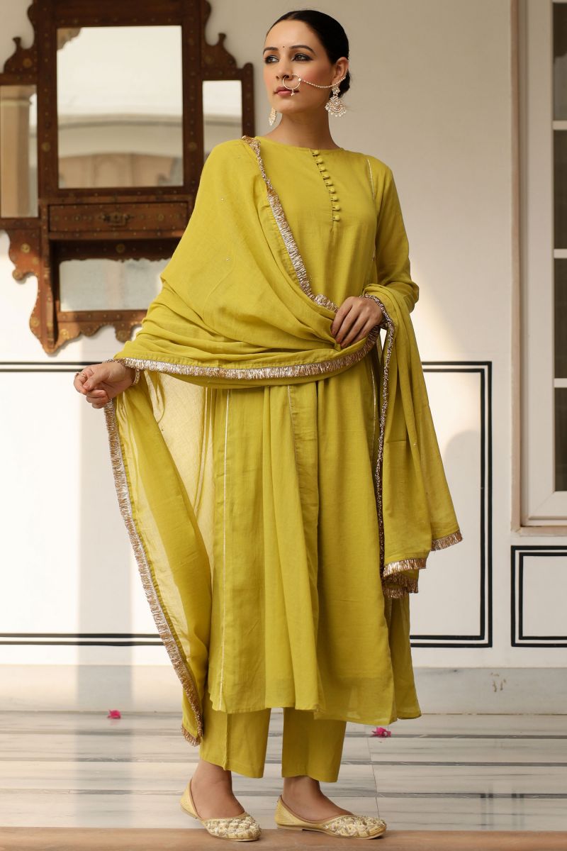 Mustard Color Fancy Fabric Readymade Suit