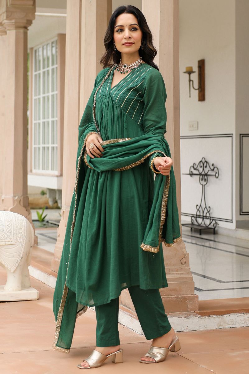 Readymade Suit In Green Color Fancy Fabric