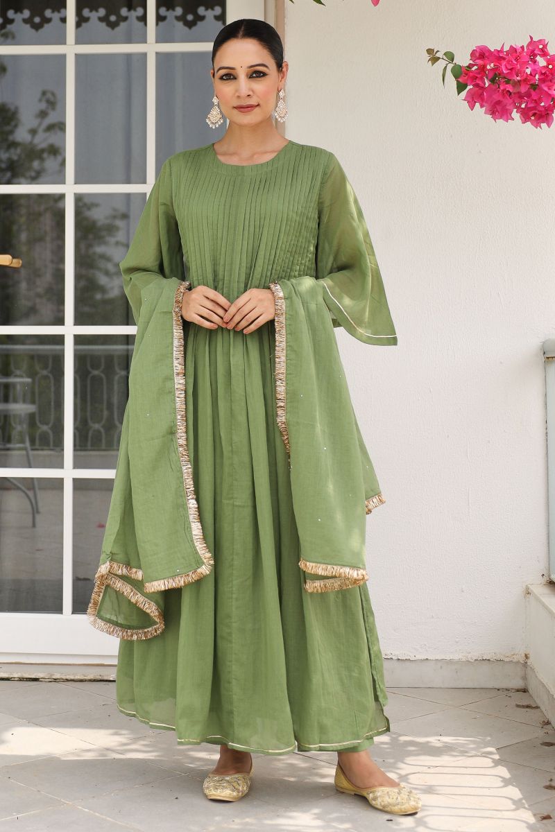 Green Color Fancy Fabric Charming Readymade Suit