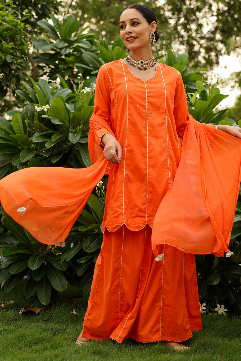 Orange Color Fancy Fabric Readymade Suit