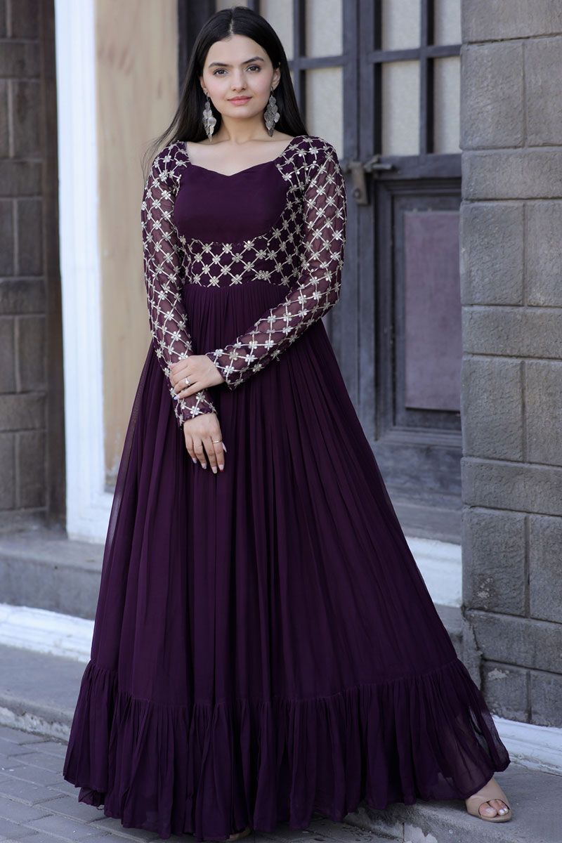 Wine Color Georgette Readymade Gown
