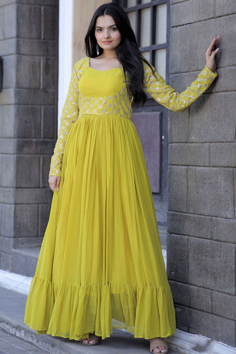 Yellow Color Georgette Readymade Gown