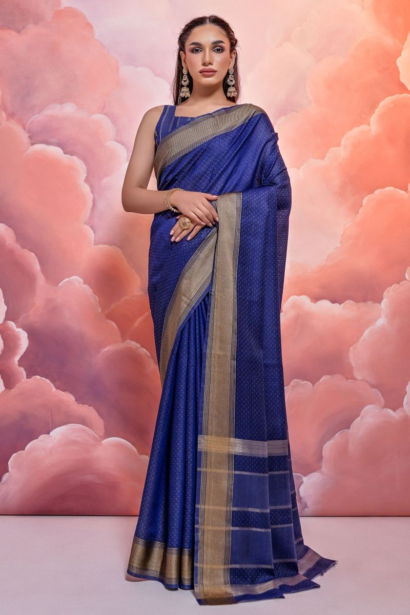 Blue Cotton Fabric Zari Woven Border Saree