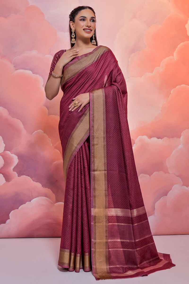 Maroon Color Zari Woven Border Casual Cotton Fabric Saree