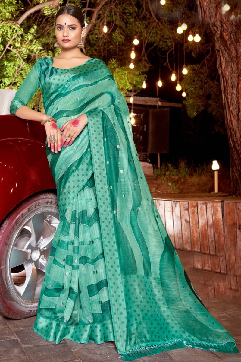 Printed Work Imposing Art Silk Saree In Green Color