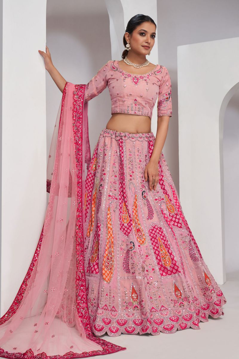  Silk Fabric Pink Color Excellent Lehenga With Sequins Work