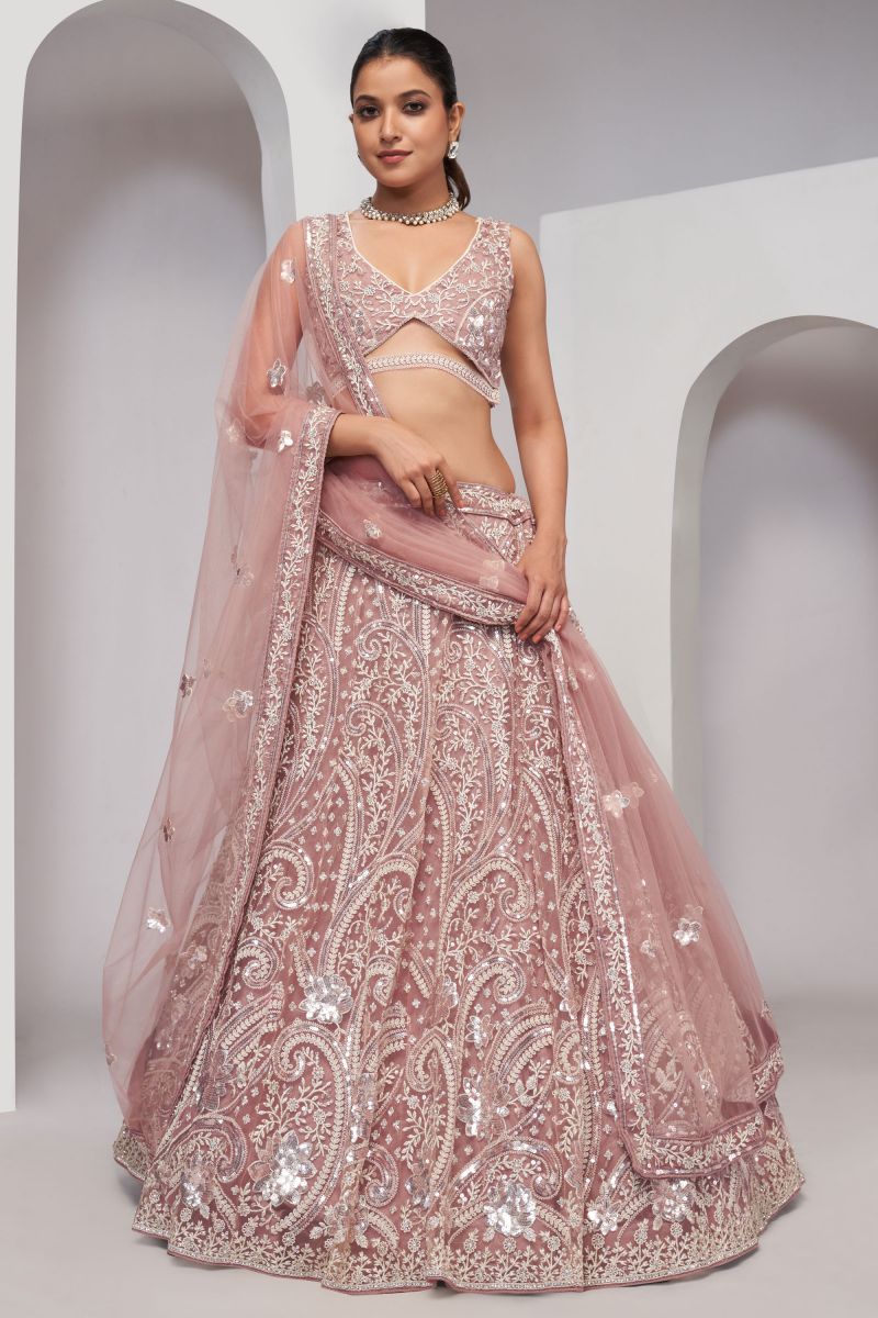 Net Fabric Pink Color Delicate Lehenga With Sequins Work