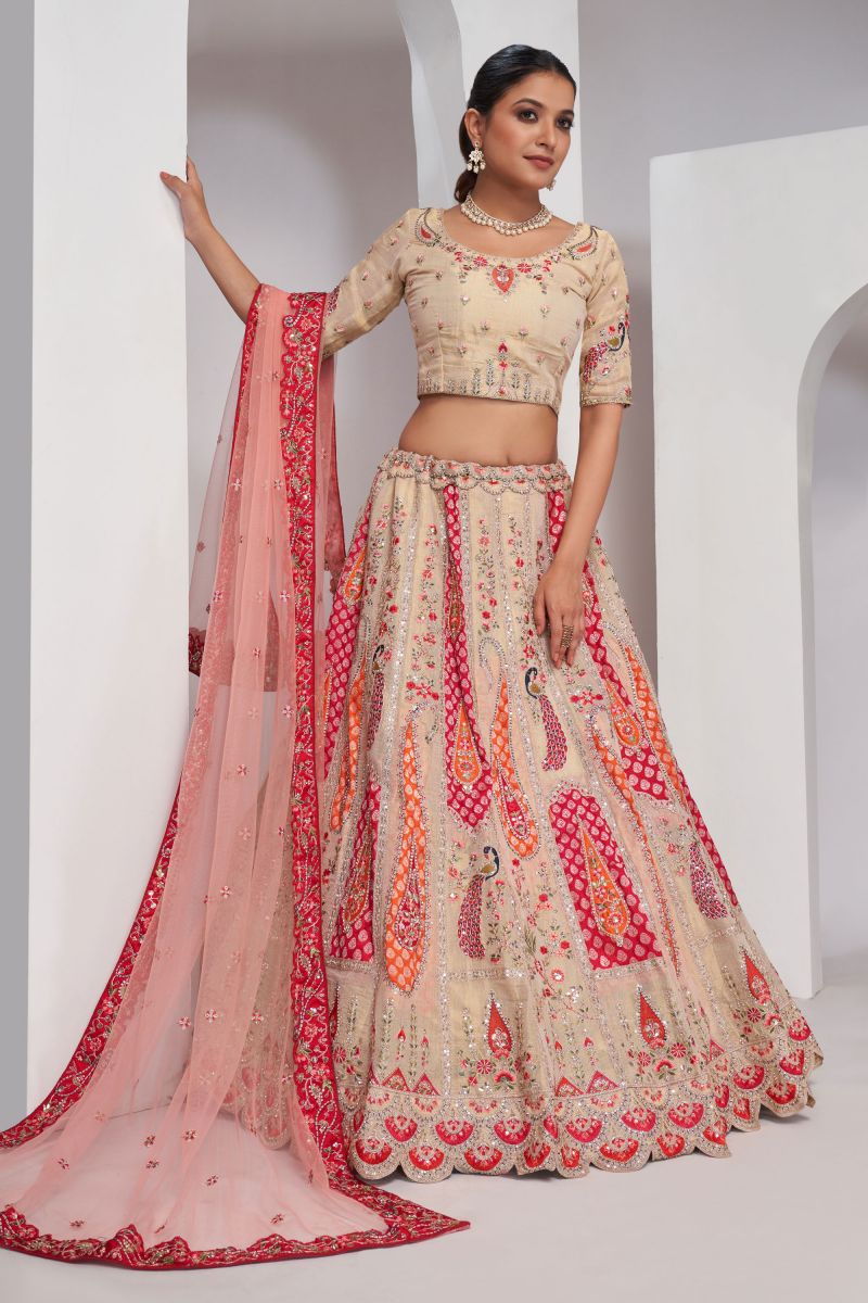 Trendy Silk Fabric Multi Color Lehenga With Sequins Work