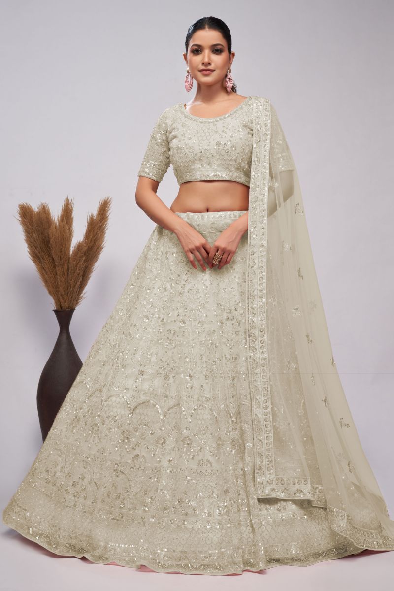 Sequins Work On Net Fabric Off White Color Gorgeous Lehenga