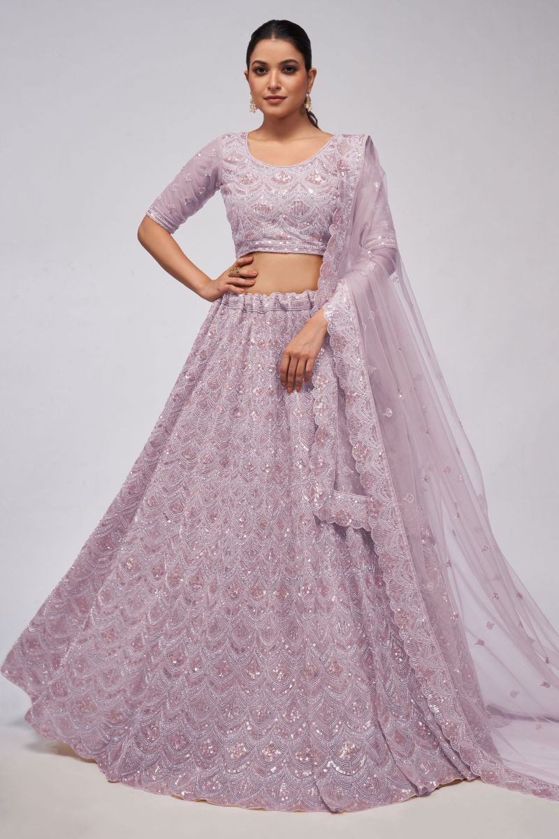 Captivating Lavender Color Net Fabric Designer Sequins Work Lehenga Choli