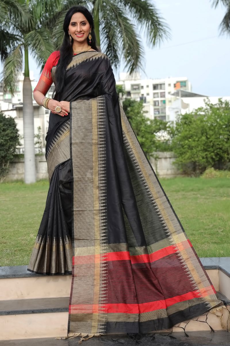 Ingenious Art Silk Black Weaving Saree