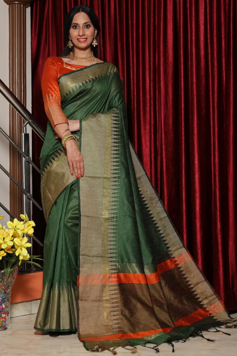 Glamorous Art Silk Green Weaving Saree