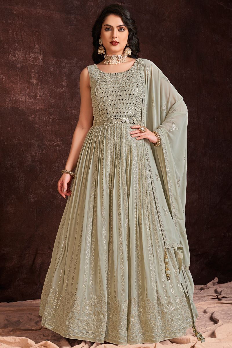 Grey Glorious Party Look Georgette Gown With Dupatta