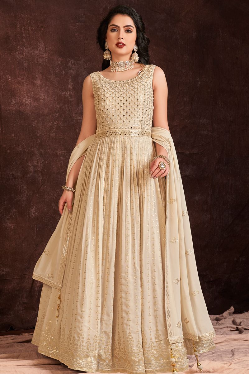 Delicate Cream Party Look Georgette Gown With Dupatta