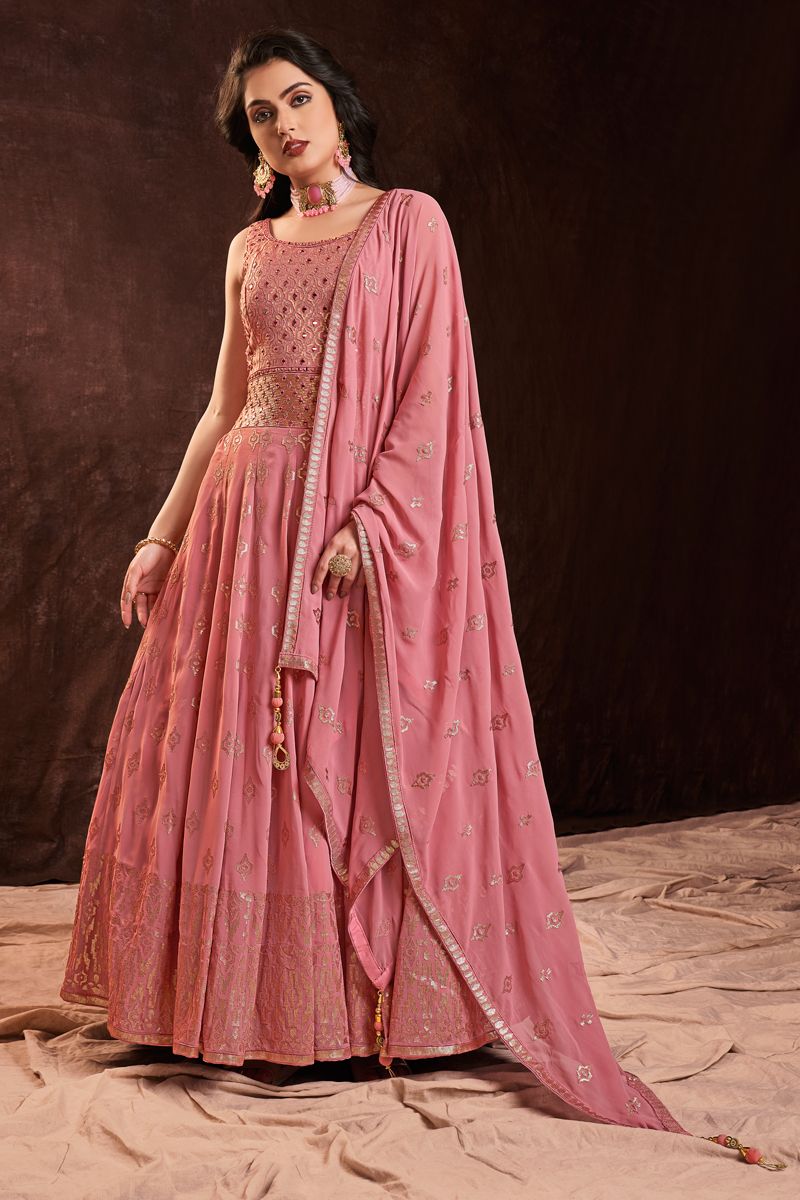 Pink Glamorous Party Look Georgette Gown With Dupatta