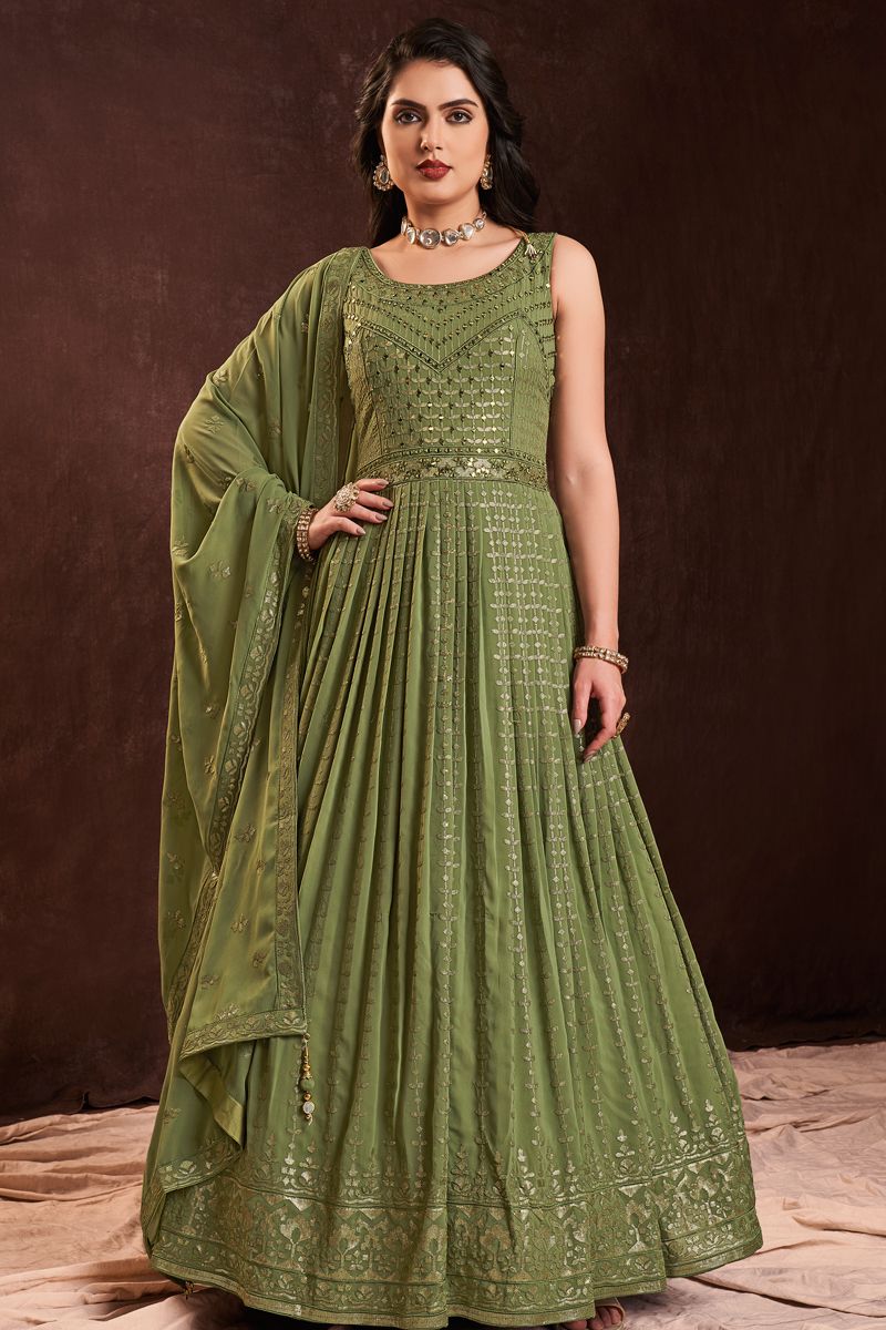 Green Graceful Party Look Georgette Gown With Dupatta