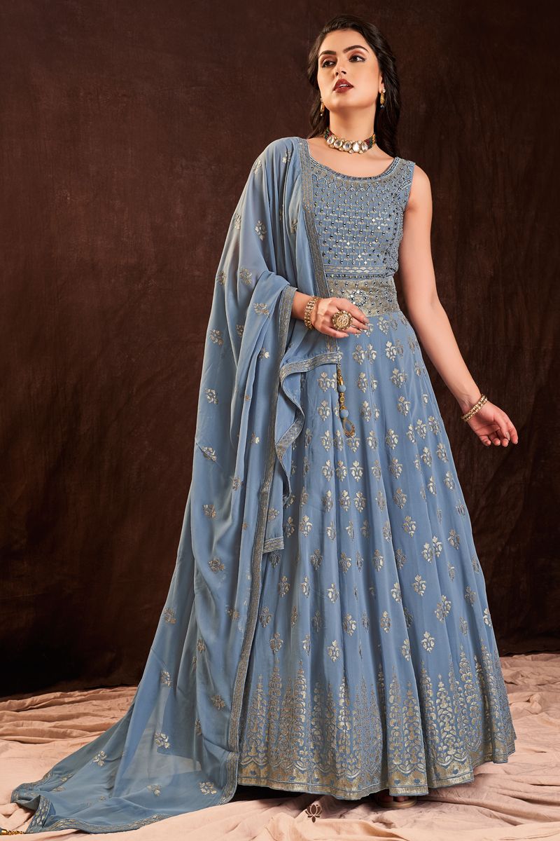 Blue Pleasant Party Look Georgette Gown With Dupatta