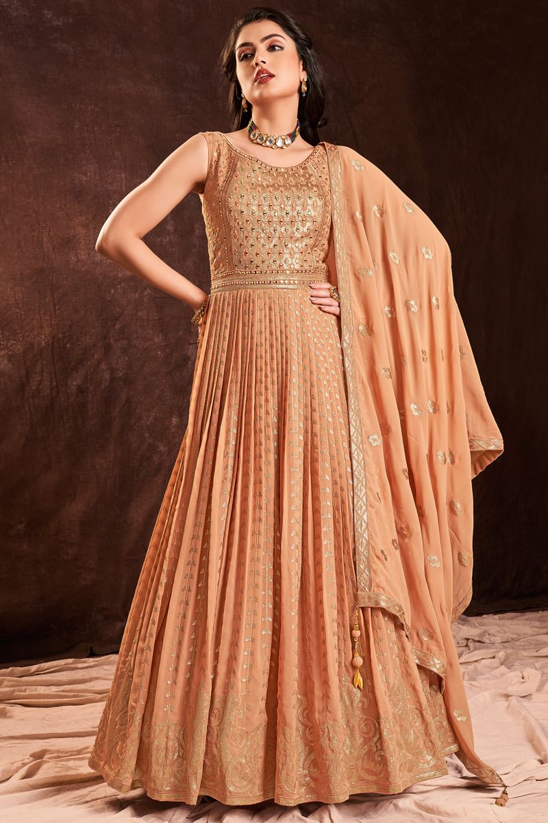 Orange Brilliant Party Look Georgette Gown With Dupatta